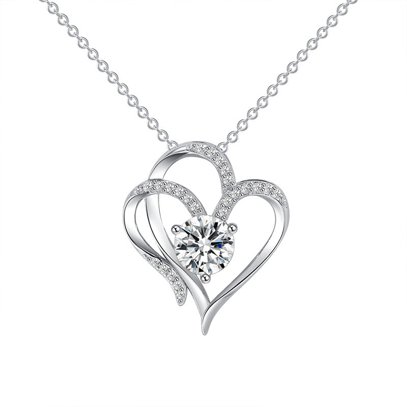 Zircon Double Love Necklace With Rhinestones Ins Personalized Heart-shaped Necklace Clavicle Chain Jewelry For Women